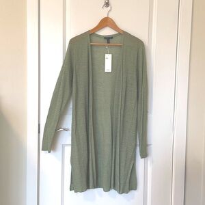 EILEEN FISHER Green HEMP Sheer Cardigan MED NWT!